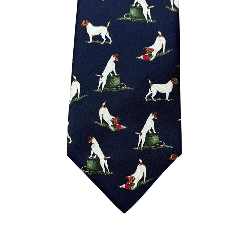 Alynn Neckwear Mens Silk Tie Jack Russell Terrier Dog Navy Blue Made in USA
